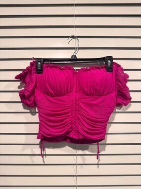 Hera Collection Fuchsia Ruched Off-Shoulder Crop Top